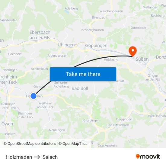 Holzmaden to Salach map