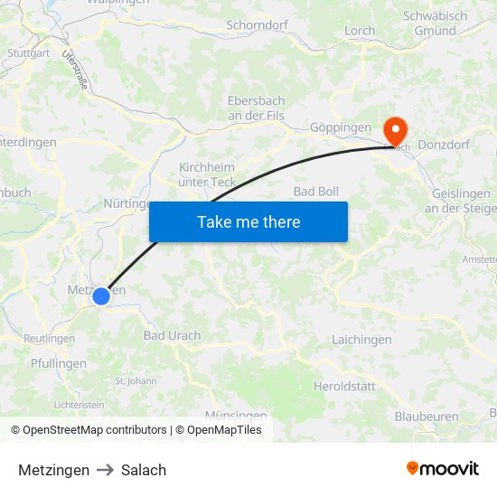 Metzingen to Salach map