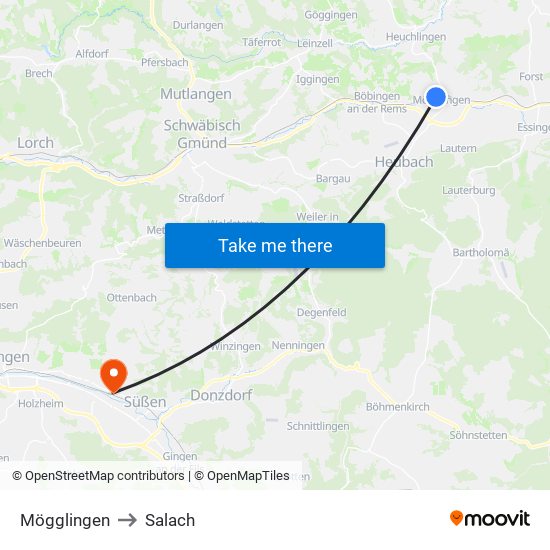 Mögglingen to Salach map