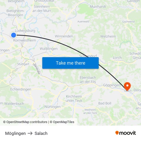 Möglingen to Salach map