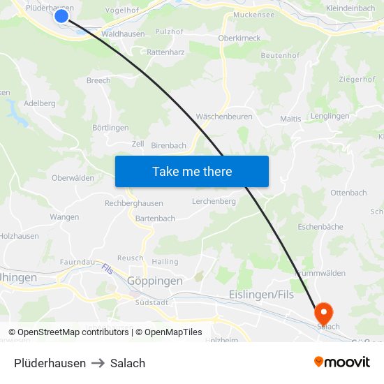 Plüderhausen to Salach map