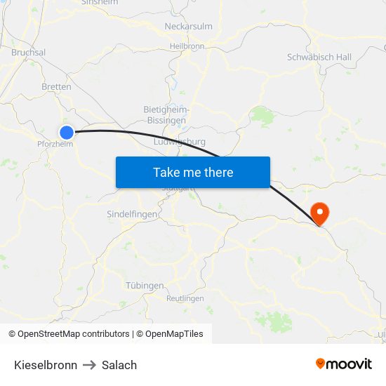 Kieselbronn to Salach map