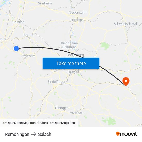 Remchingen to Salach map