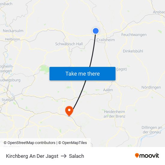 Kirchberg An Der Jagst to Salach map