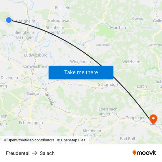 Freudental to Salach map