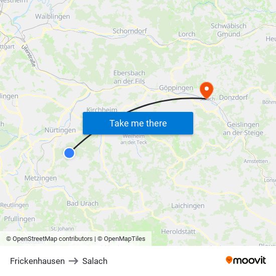 Frickenhausen to Salach map