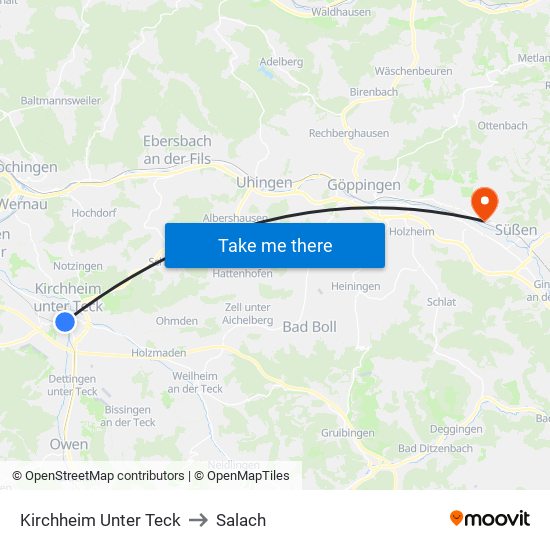 Kirchheim Unter Teck to Salach map