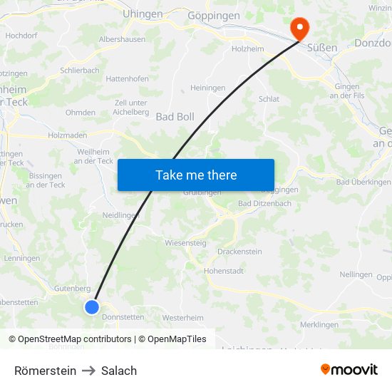 Römerstein to Salach map