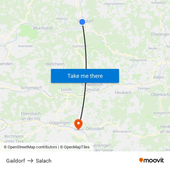 Gaildorf to Salach map