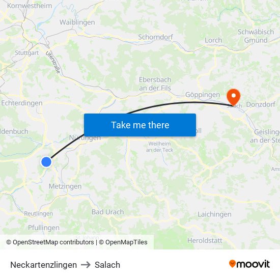 Neckartenzlingen to Salach map