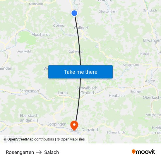 Rosengarten to Salach map