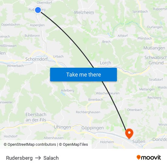 Rudersberg to Salach map