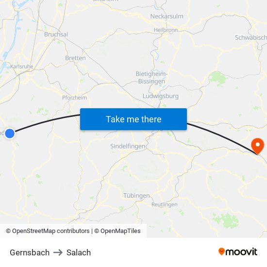 Gernsbach to Salach map