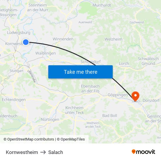 Kornwestheim to Salach map