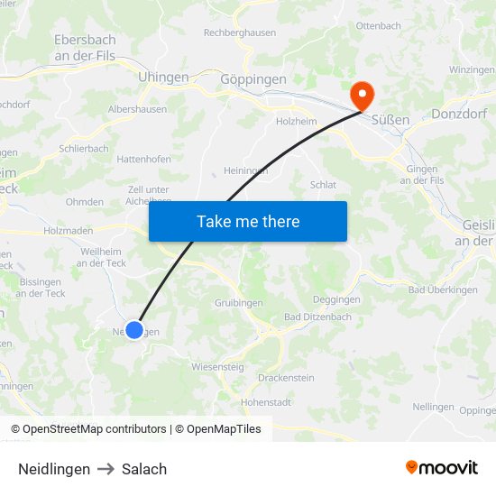 Neidlingen to Salach map