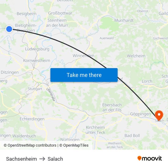 Sachsenheim to Salach map