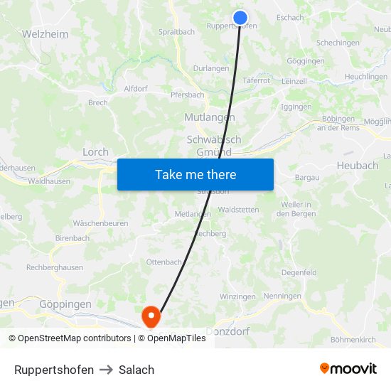 Ruppertshofen to Salach map