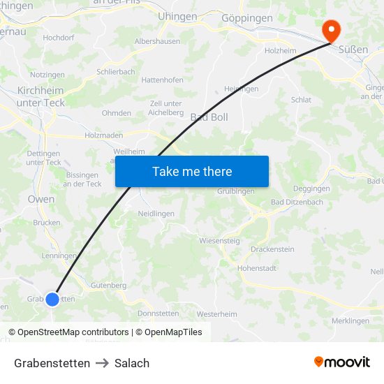 Grabenstetten to Salach map
