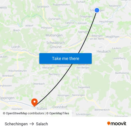 Schechingen to Salach map