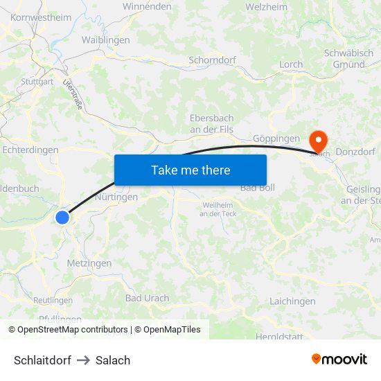 Schlaitdorf to Salach map