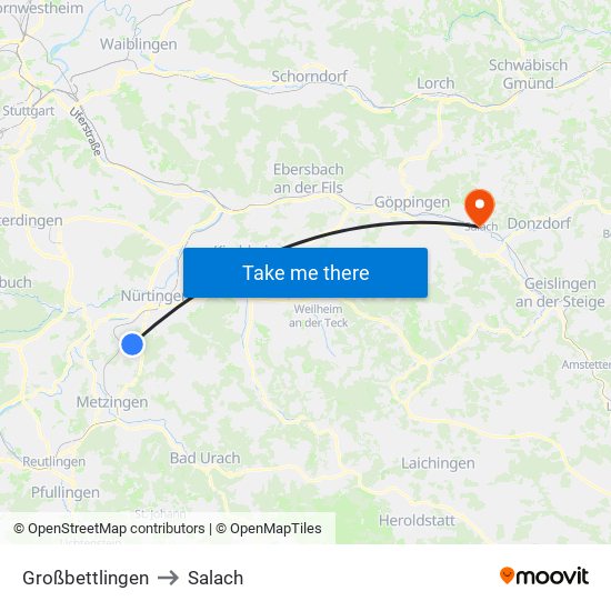 Großbettlingen to Salach map