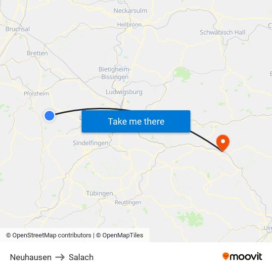 Neuhausen to Salach map