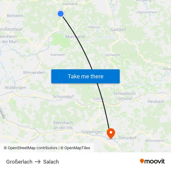 Großerlach to Salach map