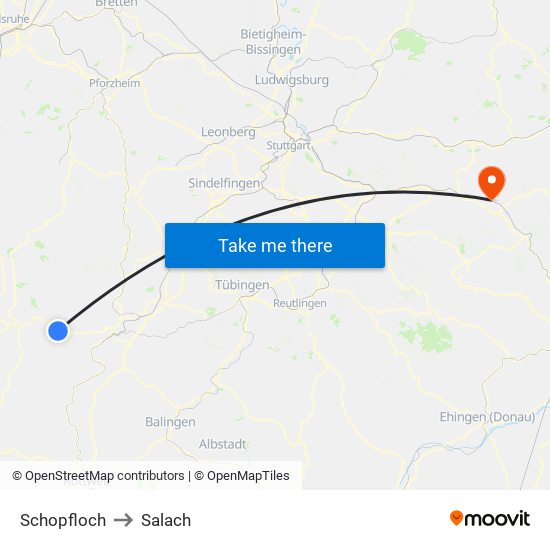 Schopfloch to Salach map