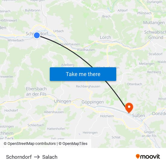 Schorndorf to Salach map