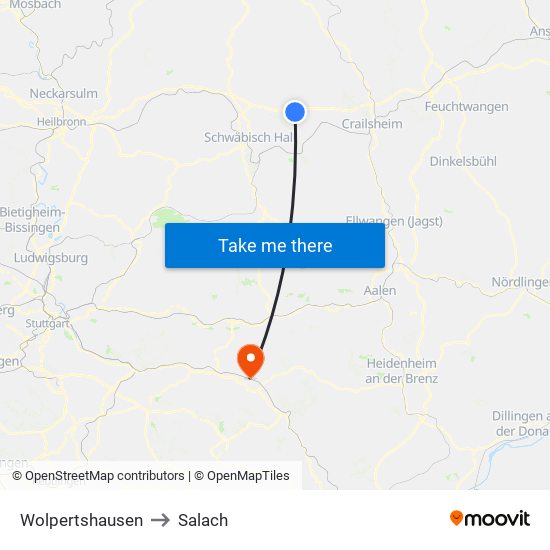 Wolpertshausen to Salach map