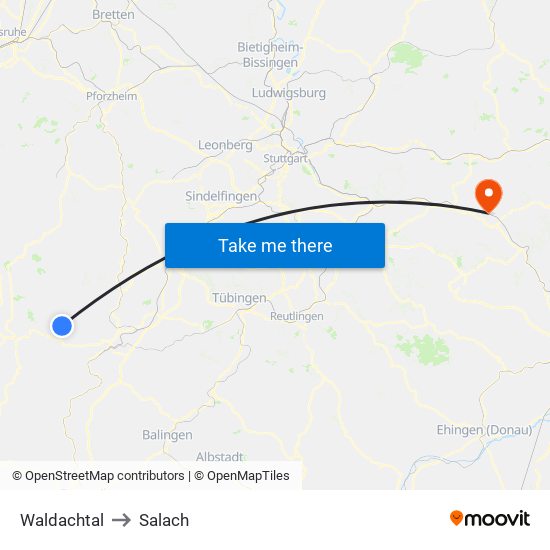 Waldachtal to Salach map