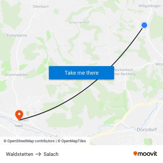 Waldstetten to Salach map