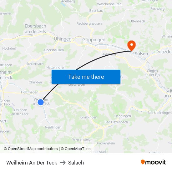 Weilheim An Der Teck to Salach map