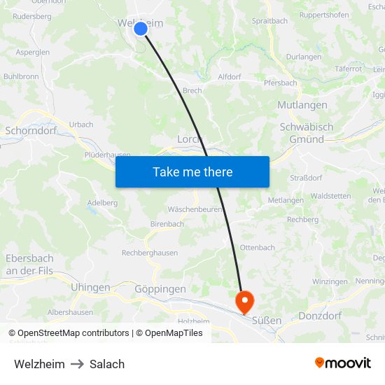Welzheim to Salach map