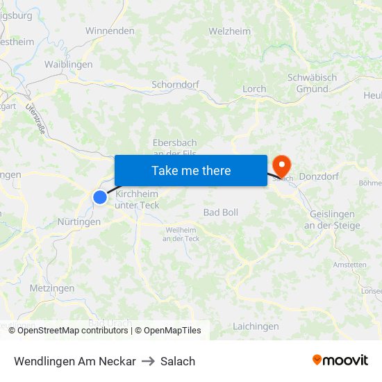 Wendlingen Am Neckar to Salach map