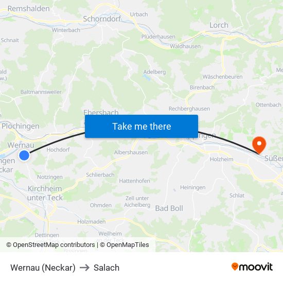 Wernau (Neckar) to Salach map
