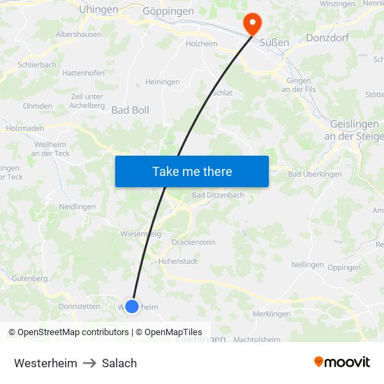 Westerheim to Salach map
