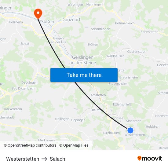 Westerstetten to Salach map