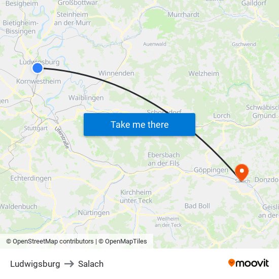 Ludwigsburg to Salach map