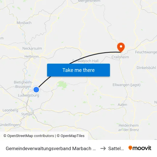 Gemeindeverwaltungsverband Marbach am Neckar to Satteldorf map