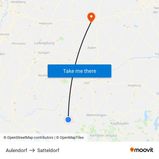 Aulendorf to Satteldorf map