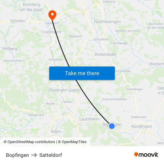 Bopfingen to Satteldorf map