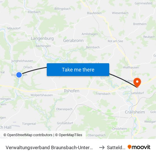 Verwaltungsverband Braunsbach-Untermünkheim to Satteldorf map