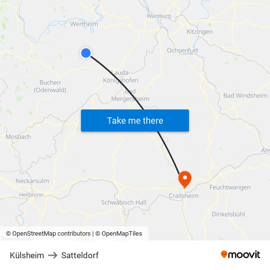 Külsheim to Satteldorf map