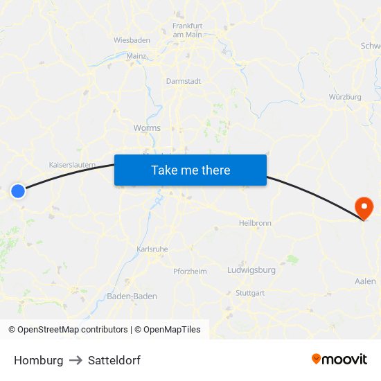 Homburg to Satteldorf map