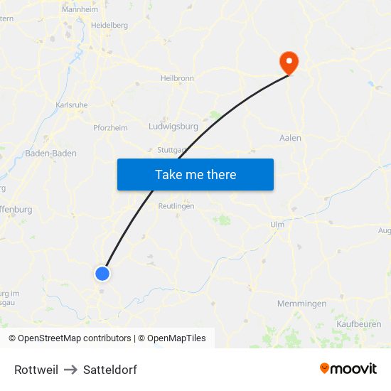 Rottweil to Satteldorf map