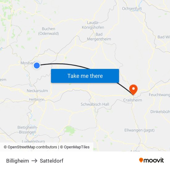 Billigheim to Satteldorf map