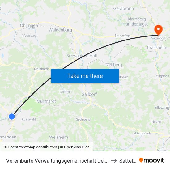 Vereinbarte Verwaltungsgemeinschaft Der Stadt Backnang to Satteldorf map