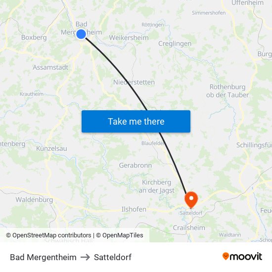 Bad Mergentheim to Satteldorf map