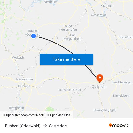 Buchen (Odenwald) to Satteldorf map